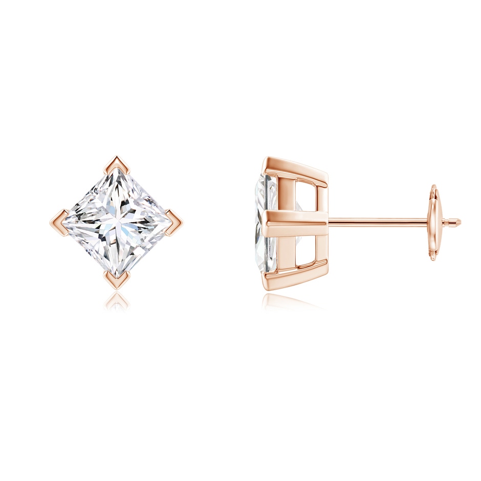 5.5mm FGVS V-Prong Set Princess-Cut Lab-Grown Diamond Stud Earrings in Rose Gold 