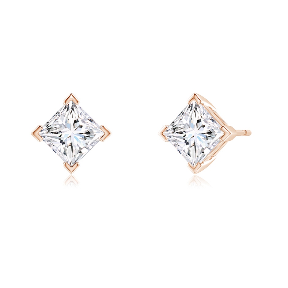 5.5mm FGVS V-Prong Set Princess-Cut Lab-Grown Diamond Stud Earrings in Rose Gold side 199