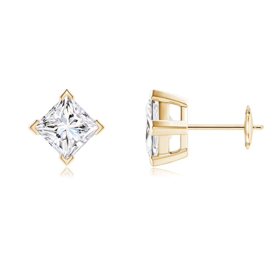 5.5mm FGVS V-Prong Set Princess-Cut Lab-Grown Diamond Stud Earrings in Yellow Gold 