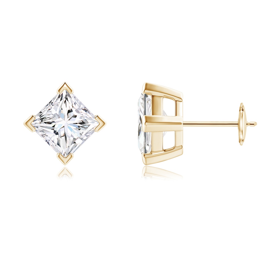 6.2mm FGVS V-Prong Set Princess-Cut Lab-Grown Diamond Stud Earrings in Yellow Gold 