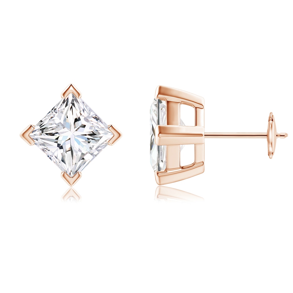 6.8mm FGVS V-Prong Set Princess-Cut Lab-Grown Diamond Stud Earrings in Rose Gold 