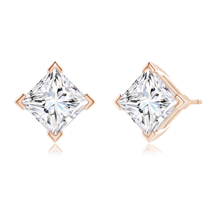 7.4mm FGVS V-Prong Set Princess-Cut Lab-Grown Diamond Stud Earrings in Rose Gold side 199