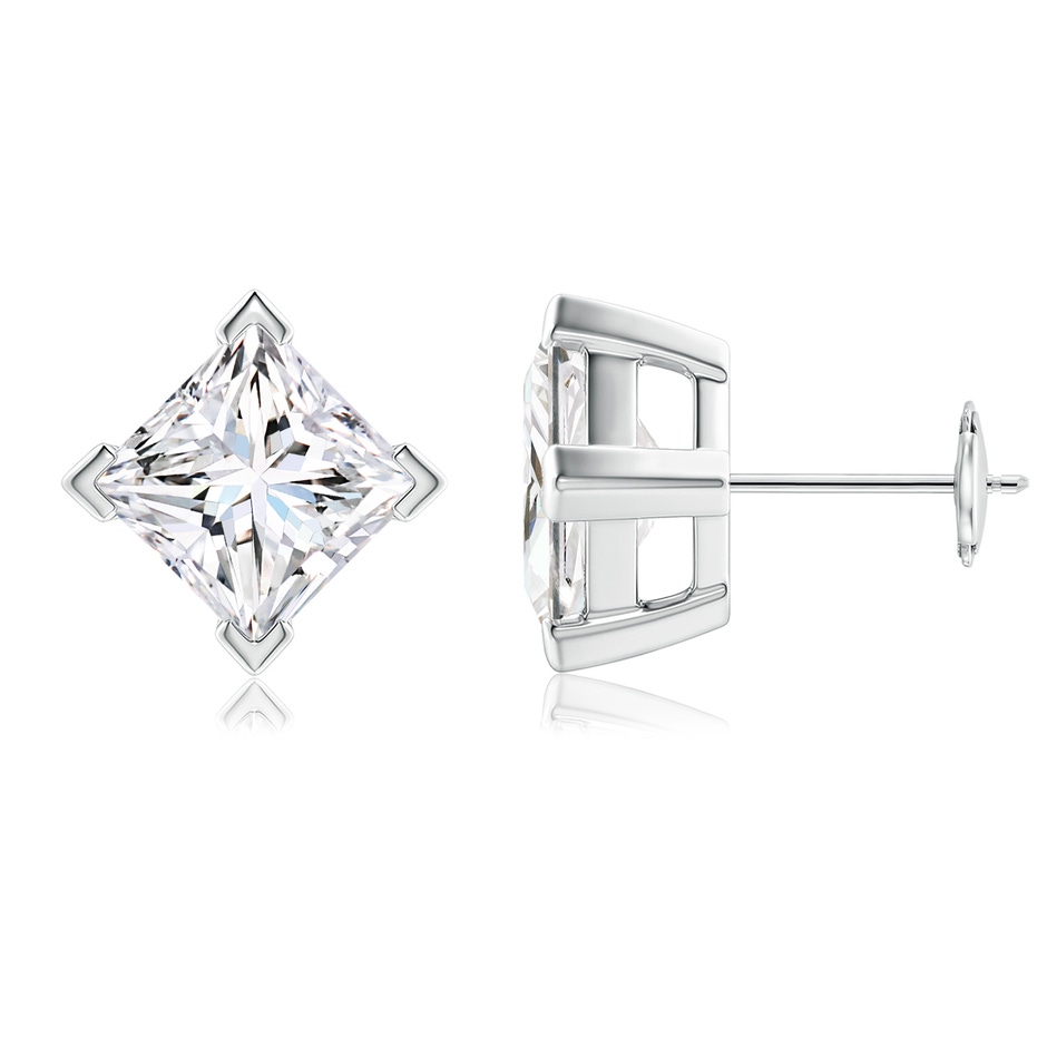 7.4mm FGVS V-Prong Set Princess-Cut Lab-Grown Diamond Stud Earrings in White Gold 
