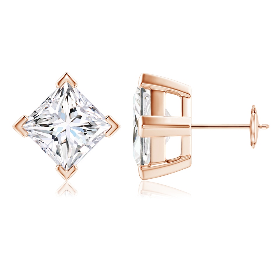 8.9mm FGVS V-Prong Set Princess-Cut Lab-Grown Diamond Stud Earrings in Rose Gold 