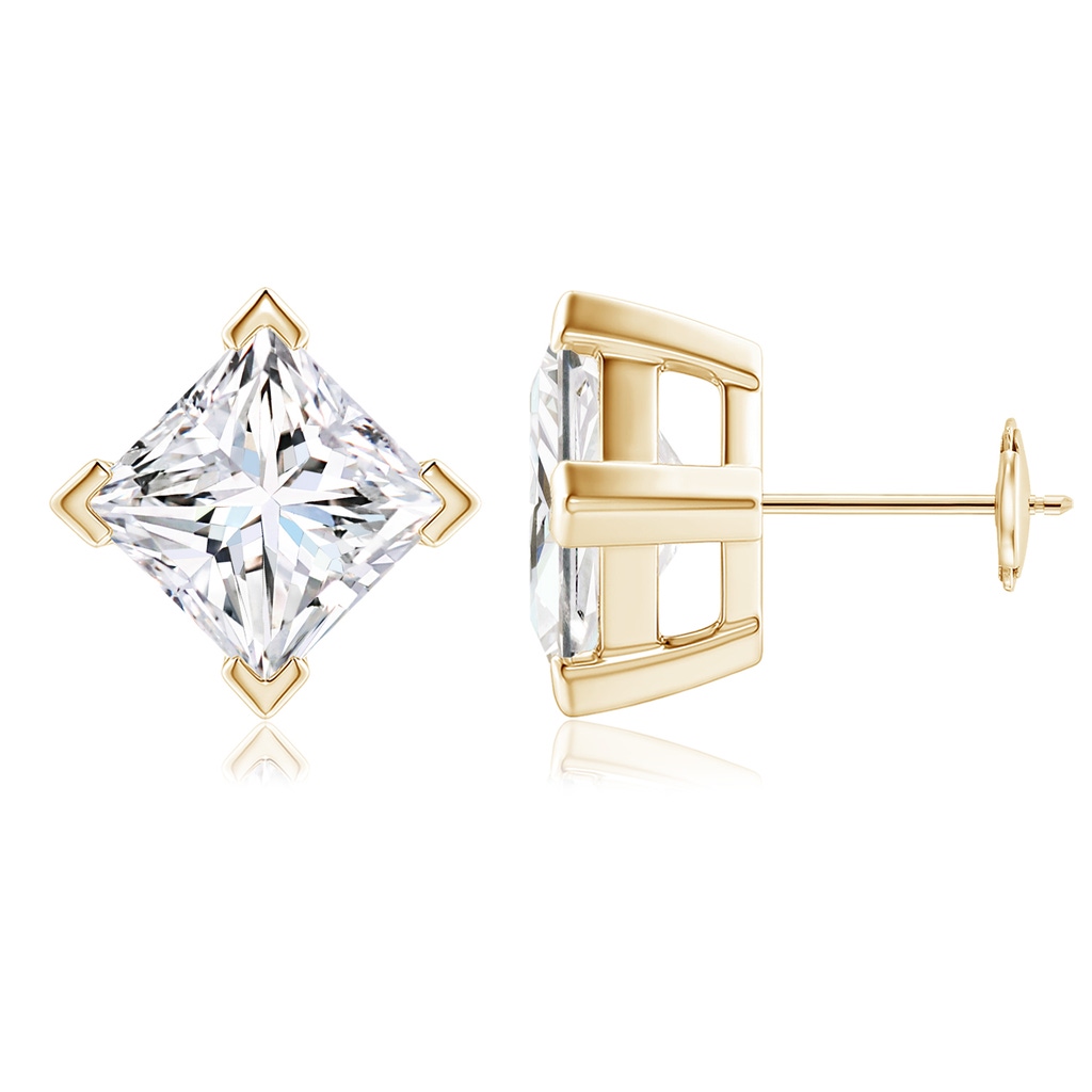 8.9mm FGVS V-Prong Set Princess-Cut Lab-Grown Diamond Stud Earrings in Yellow Gold