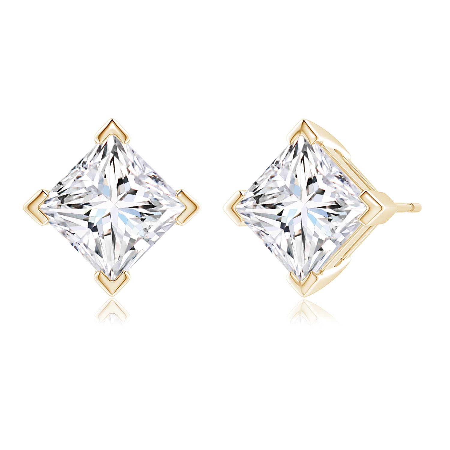 8.9mm FGVS V-Prong Set Princess-Cut Lab-Grown Diamond Stud Earrings in Yellow Gold - side 4