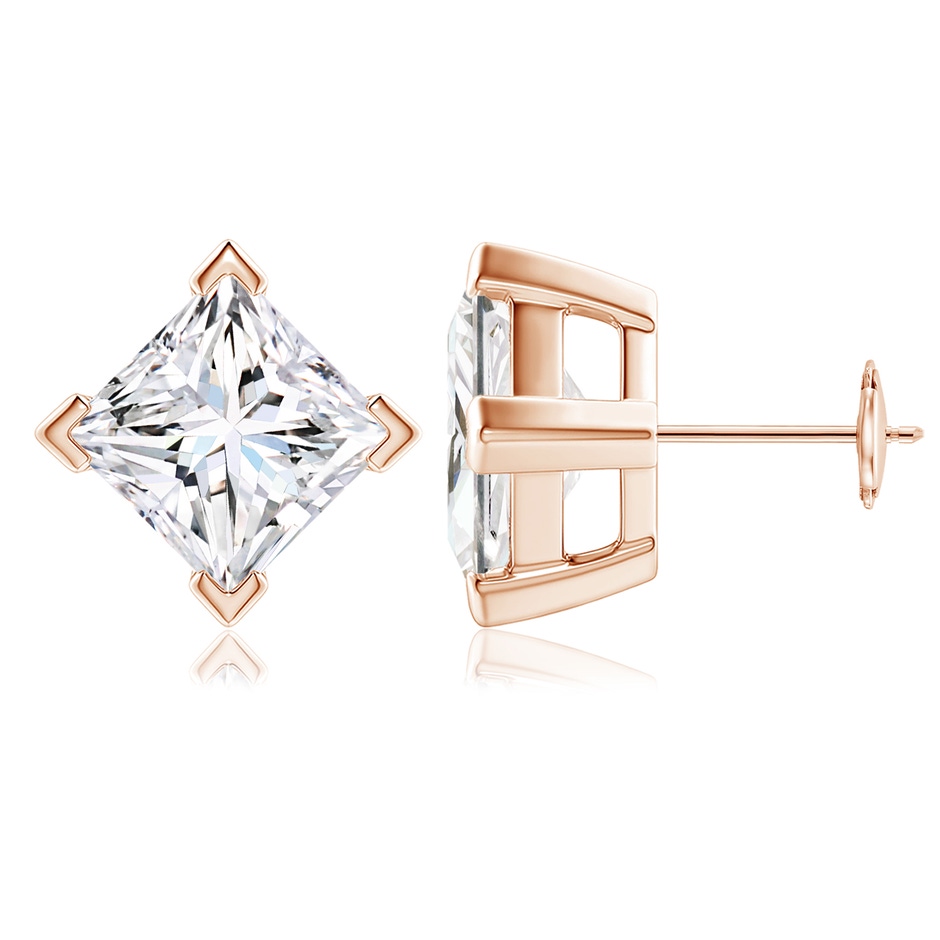9.4mm FGVS V-Prong Set Princess-Cut Lab-Grown Diamond Stud Earrings in Rose Gold 