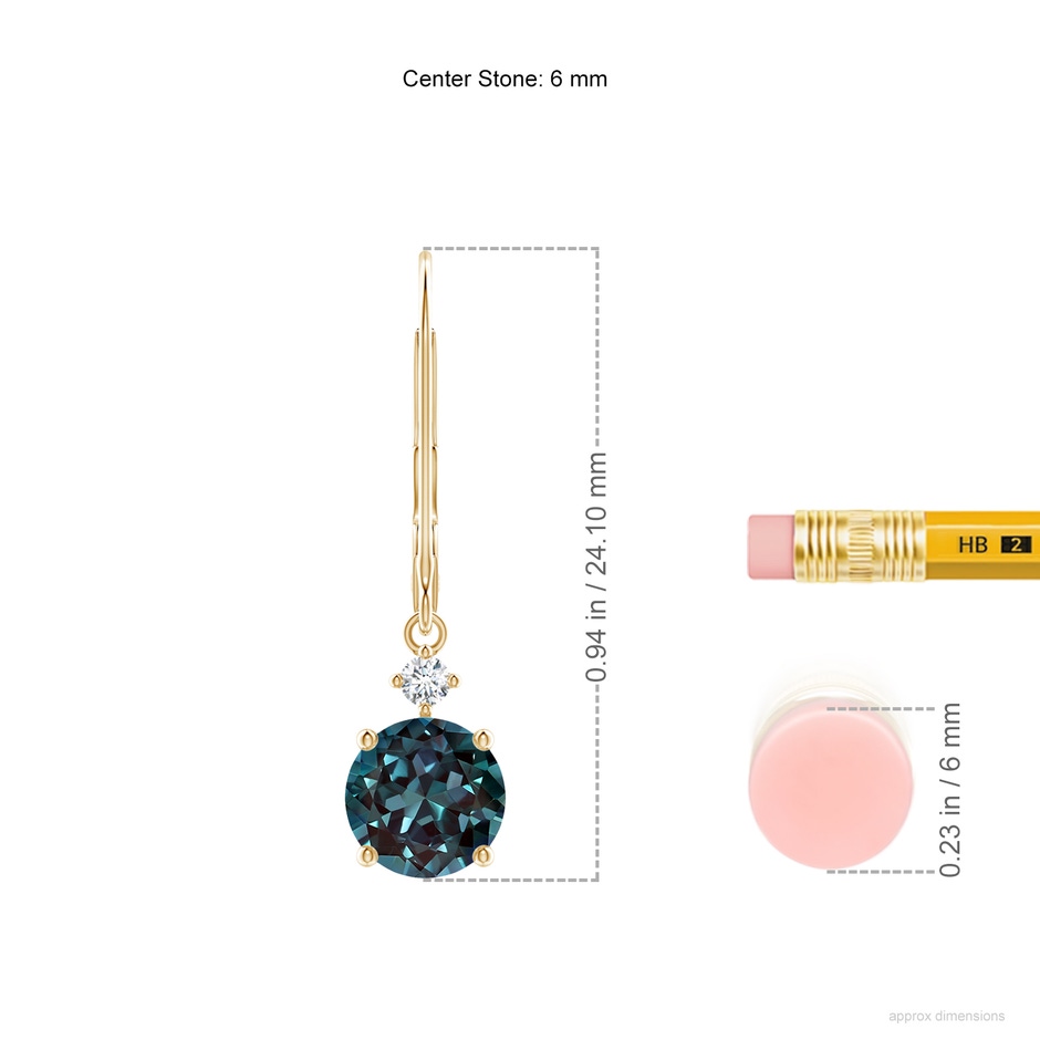 6mm Labgrown Solitaire Lab-Grown Alexandrite Dangle Earrings in Yellow Gold ruler