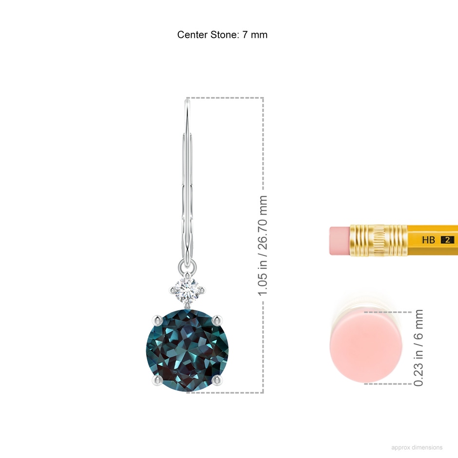 7mm Labgrown Solitaire Lab-Grown Alexandrite Dangle Earrings in 18K White Gold ruler