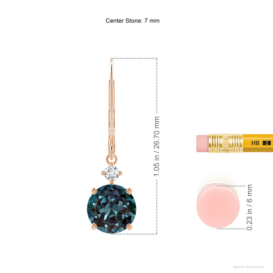 7mm Labgrown Solitaire Lab-Grown Alexandrite Dangle Earrings in Rose Gold ruler