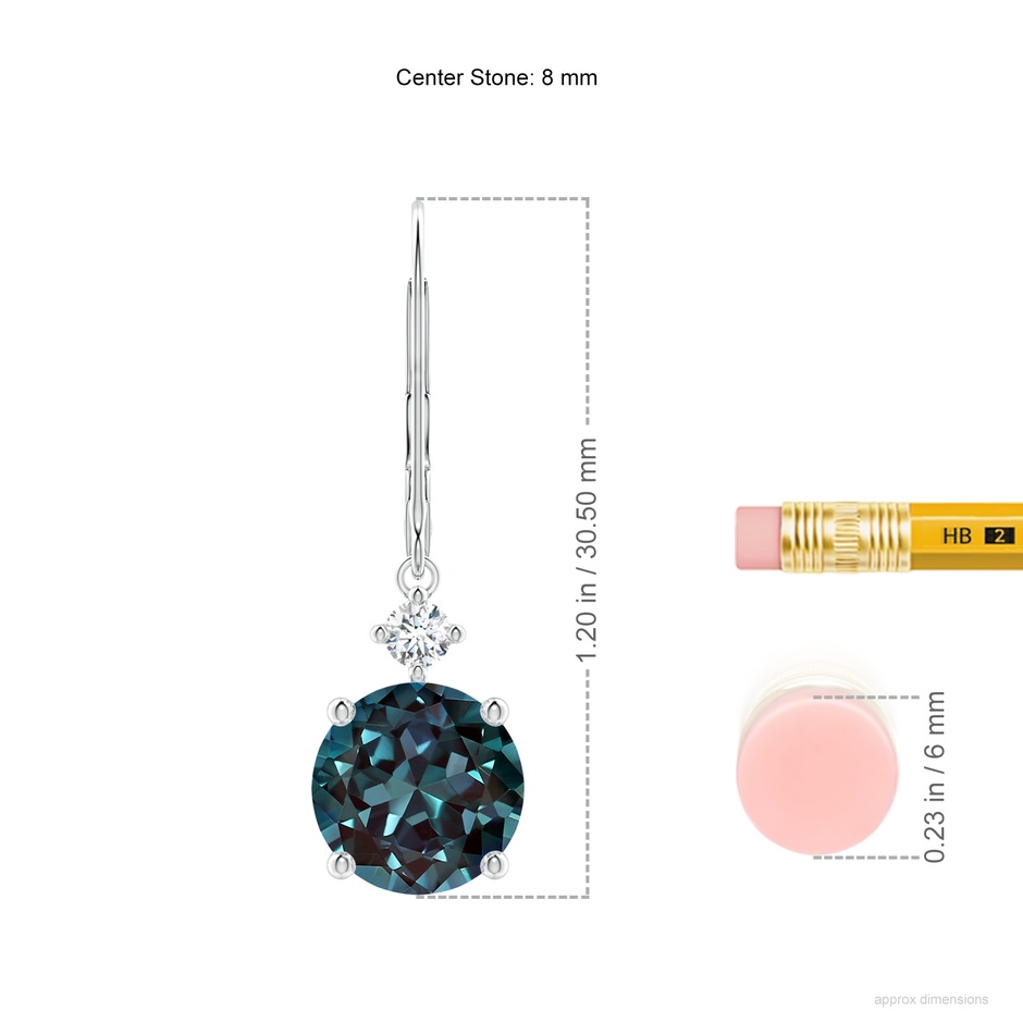 8mm Labgrown Solitaire Lab-Grown Alexandrite Dangle Earrings in 18K White Gold ruler