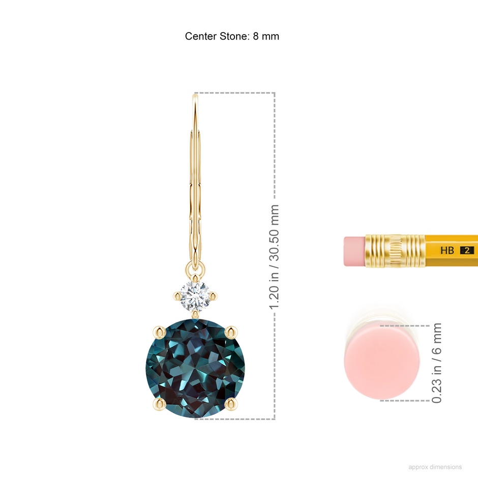 8mm Labgrown Solitaire Lab-Grown Alexandrite Dangle Earrings in Yellow Gold ruler