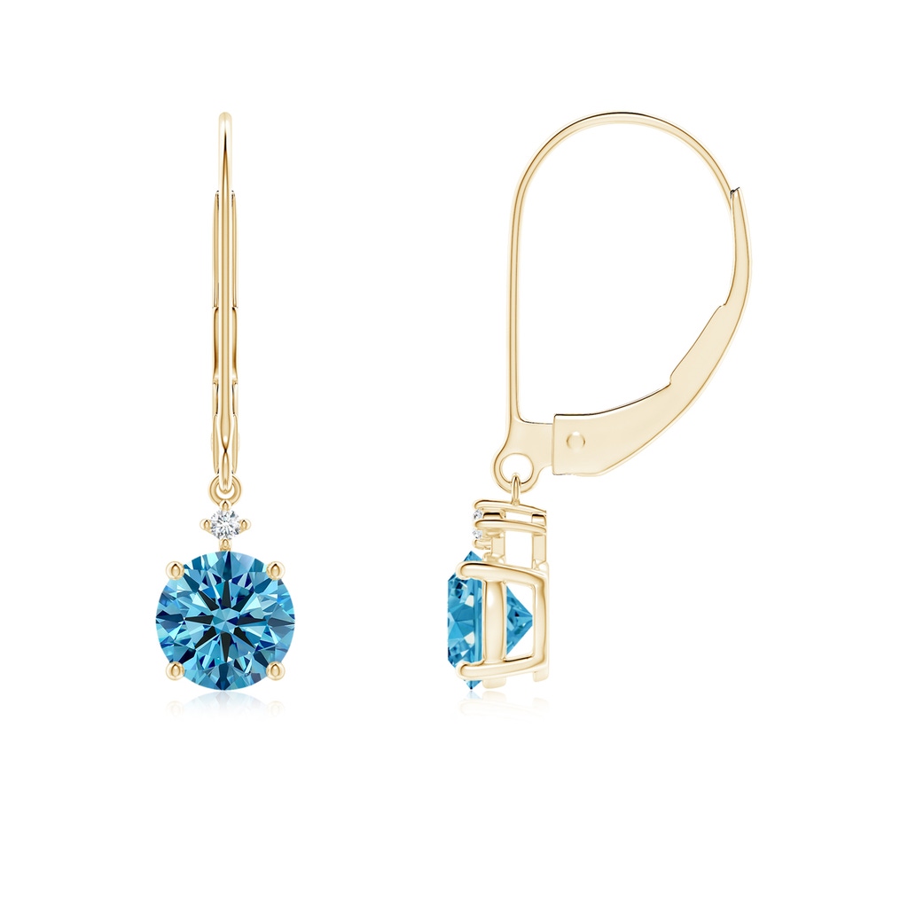 5.2mm Labgrown Solitaire Lab-Grown Fancy Intense Blue Diamond Dangle Earrings in Yellow Gold