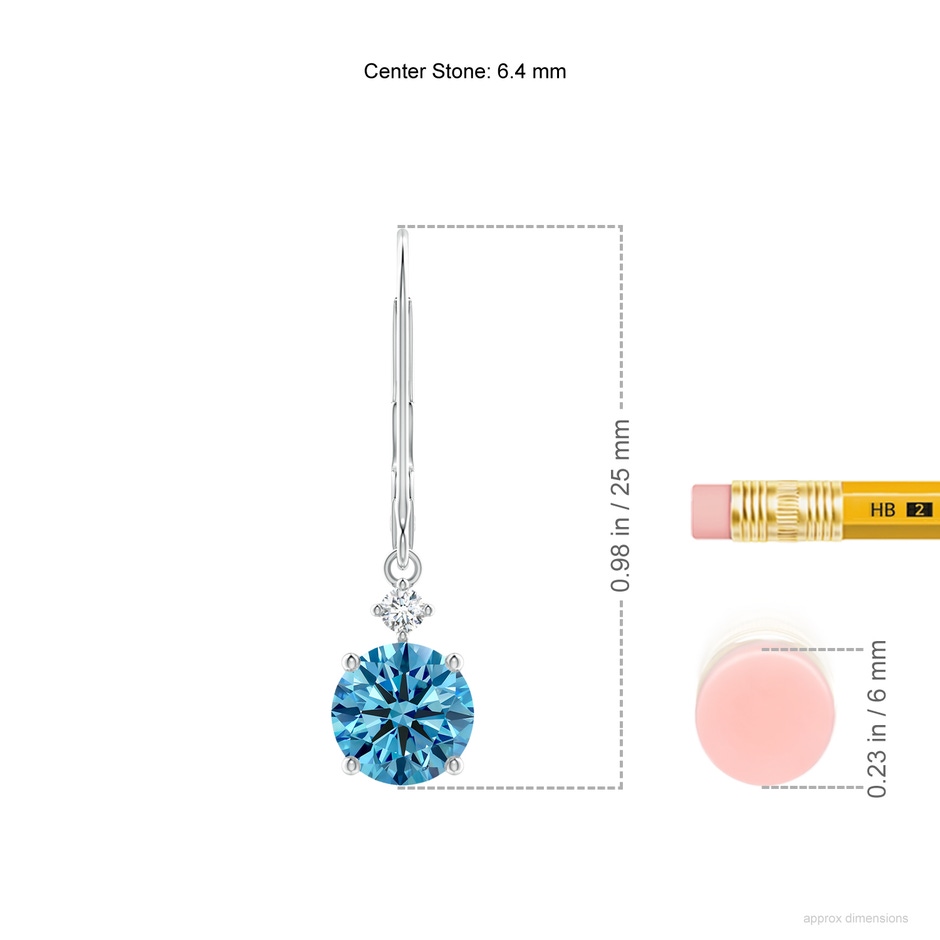 6.4mm Labgrown Solitaire Lab-Grown Fancy Intense Blue Diamond Dangle Earrings in P950 Platinum ruler