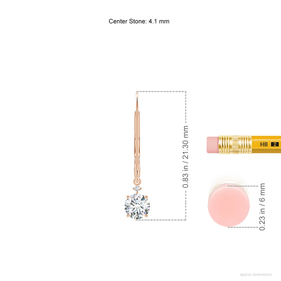 4.1mm FGVS Lab-Grown Solitaire Diamond Dangle Earrings in 18K Rose Gold ruler