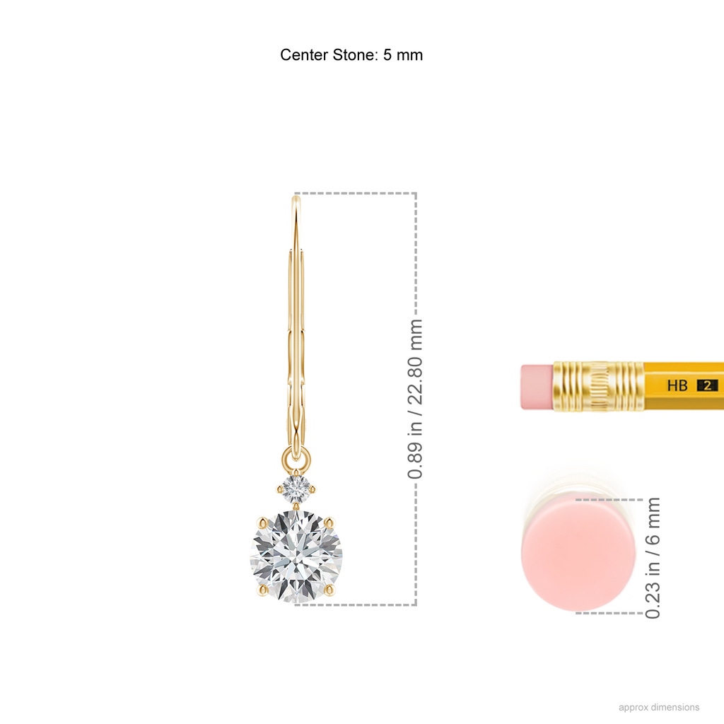 5mm FGVS Lab-Grown Solitaire Diamond Dangle Earrings in Yellow Gold ruler