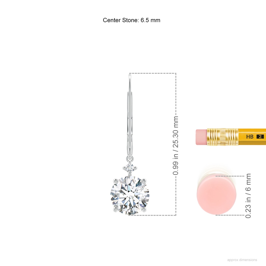 6.5mm FGVS Lab-Grown Solitaire Diamond Dangle Earrings in P950 Platinum ruler