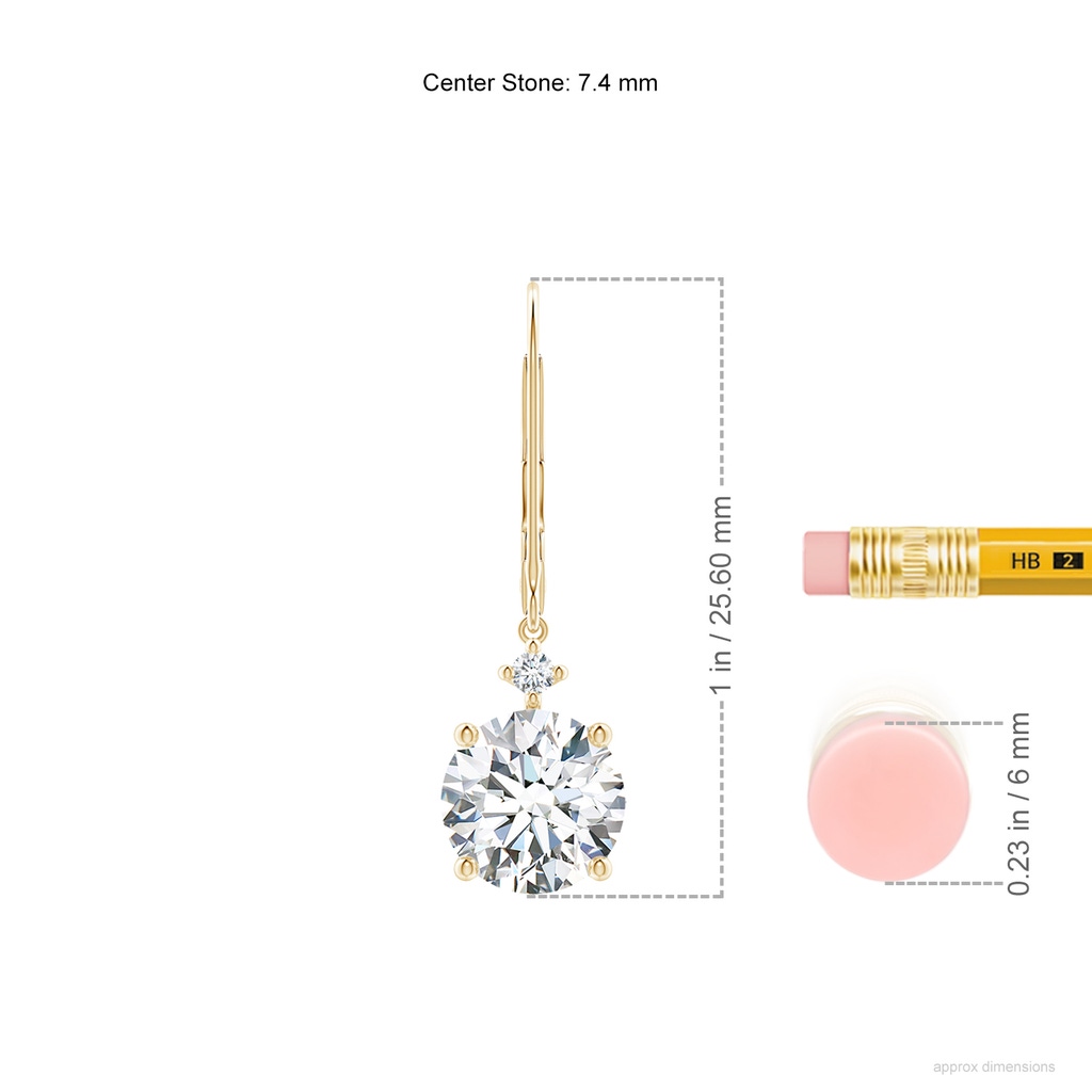 7.4mm FGVS Lab-Grown Solitaire Diamond Dangle Earrings in Yellow Gold ruler
