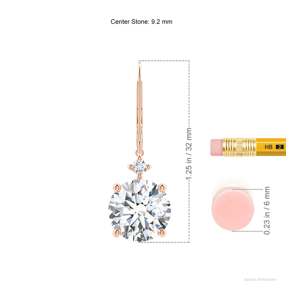 9.2mm FGVS Lab-Grown Solitaire Diamond Dangle Earrings in Rose Gold ruler