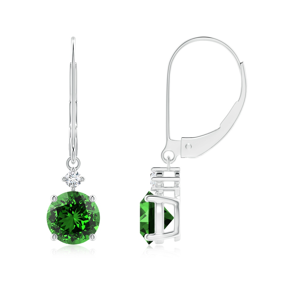 6mm Labgrown Lab-Grown Solitaire Emerald Dangle Earrings with Diamond in White Gold