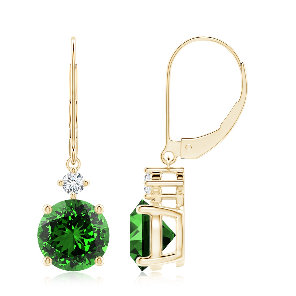 8mm Labgrown Lab-Grown Solitaire Emerald Dangle Earrings with Diamond in 10K Yellow Gold