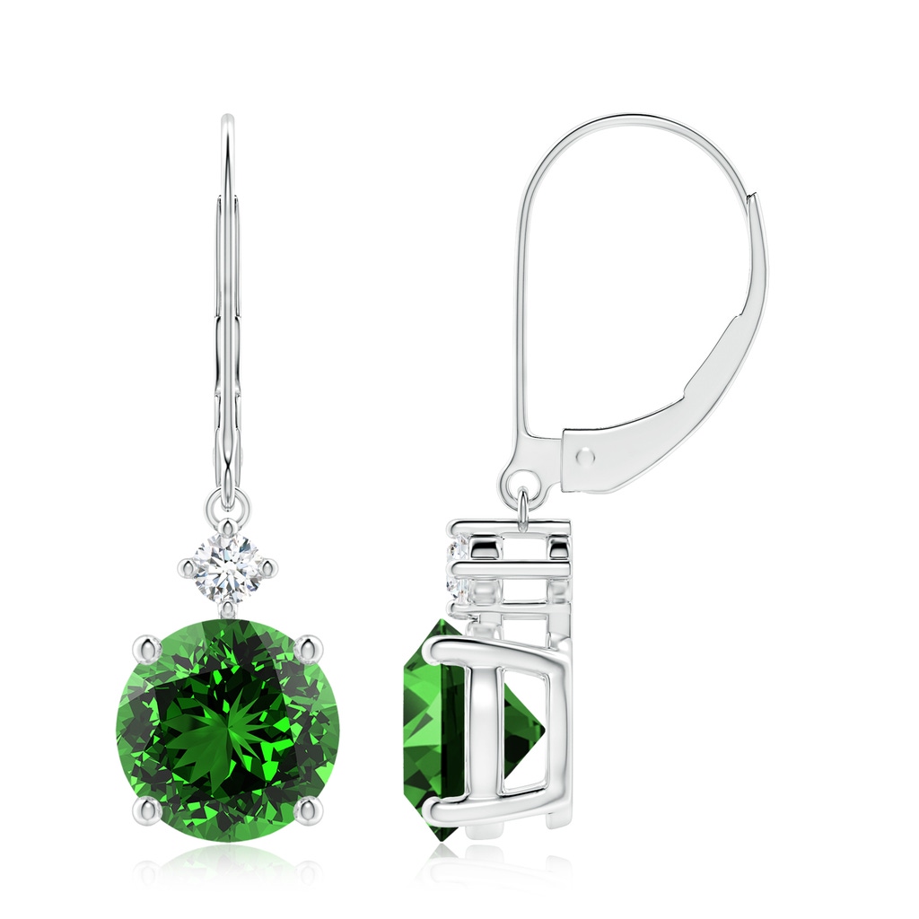 8mm Labgrown Lab-Grown Solitaire Emerald Dangle Earrings with Diamond in P950 Platinum