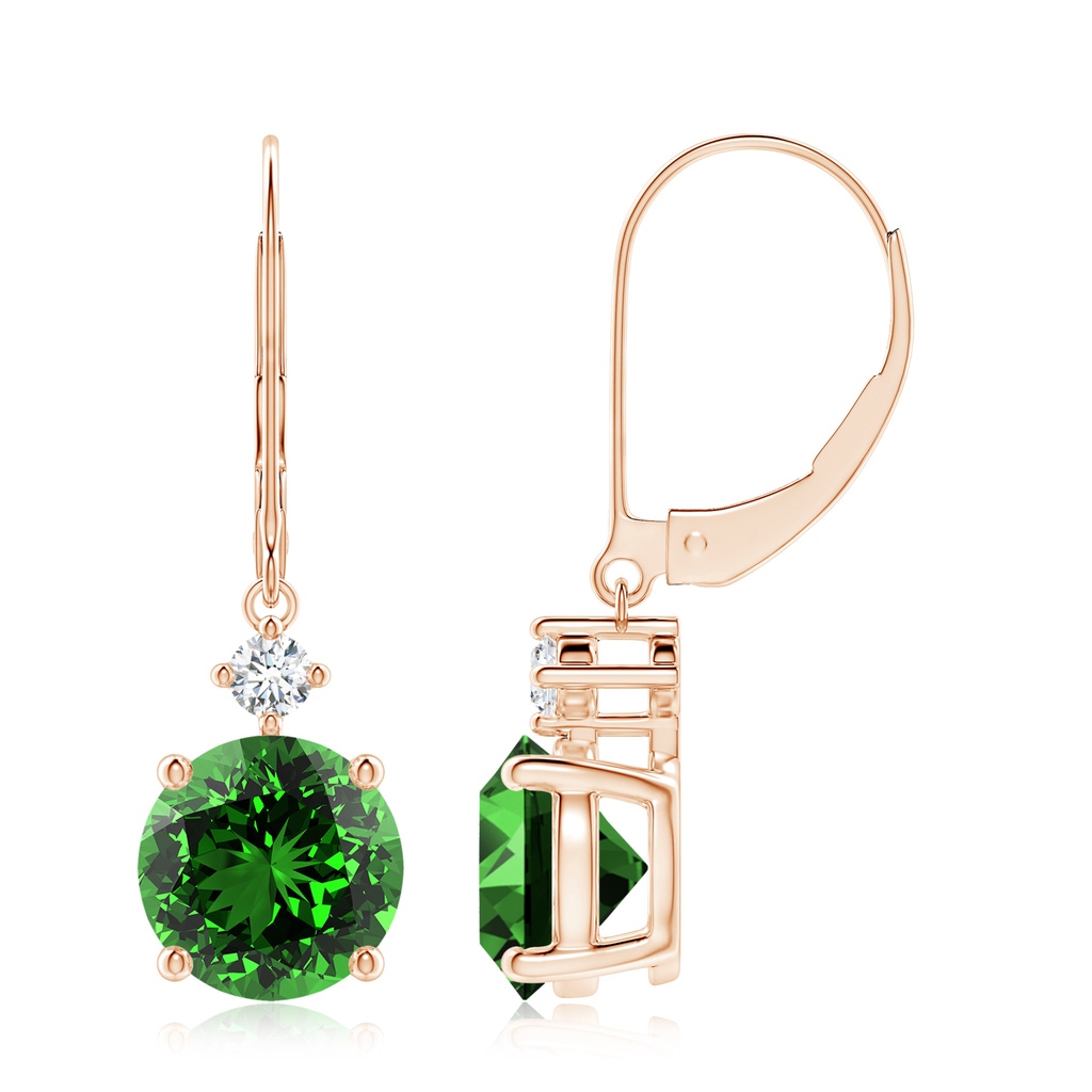 8mm Labgrown Lab-Grown Solitaire Emerald Dangle Earrings with Diamond in Rose Gold