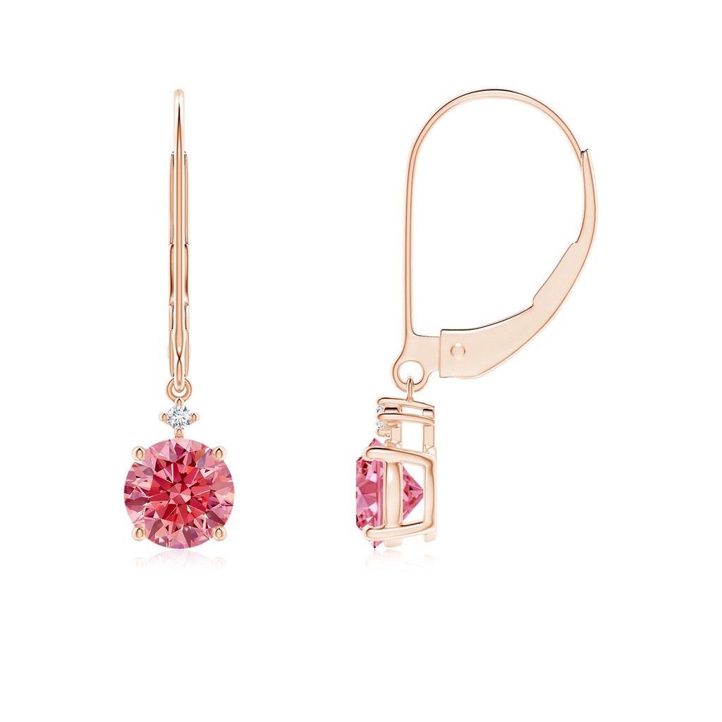 5.2mm Labgrown Solitaire Lab-Grown Fancy Intense Pink Diamond Dangle Earrings in Rose Gold