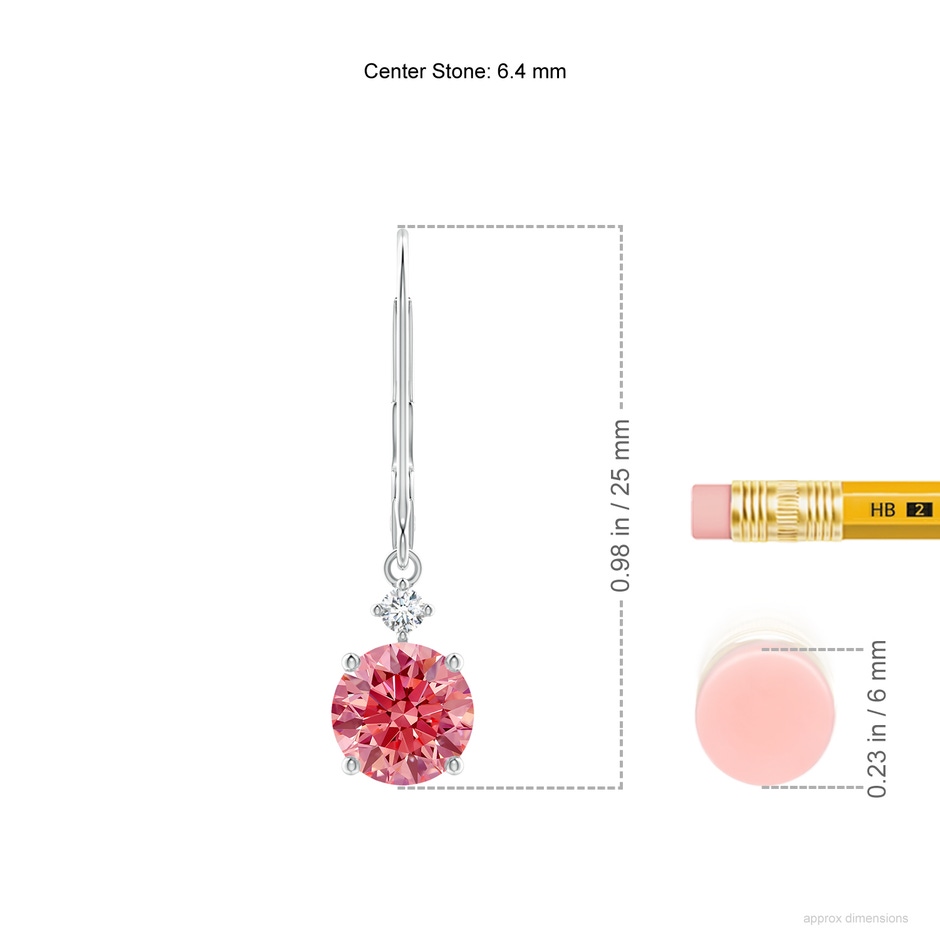 6.4mm Labgrown Solitaire Lab-Grown Fancy Intense Pink Diamond Dangle Earrings in P950 Platinum ruler