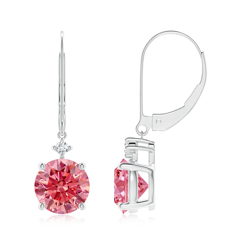 7.4mm Labgrown Solitaire Lab-Grown Fancy Intense Pink Diamond Dangle Earrings in White Gold