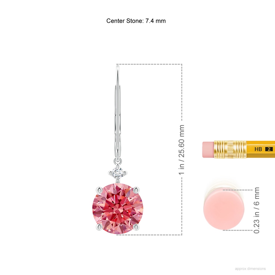 7.4mm Labgrown Solitaire Lab-Grown Fancy Intense Pink Diamond Dangle Earrings in White Gold ruler