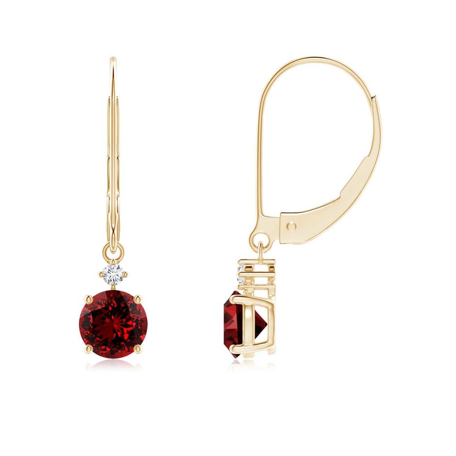 5mm Labgrown Lab-Grown Solitaire Ruby Dangle Earrings with Diamond in Yellow Gold 