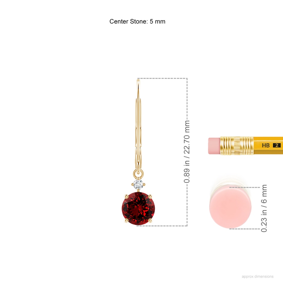 5mm Labgrown Lab-Grown Solitaire Ruby Dangle Earrings with Diamond in Yellow Gold ruler