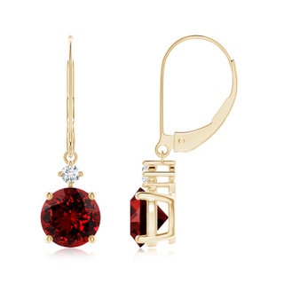 7mm Labgrown Lab-Grown Solitaire Ruby Dangle Earrings with Diamond in Yellow Gold