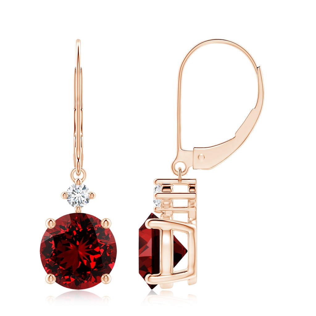 8mm Labgrown Lab-Grown Solitaire Ruby Dangle Earrings with Diamond in 10K Rose Gold