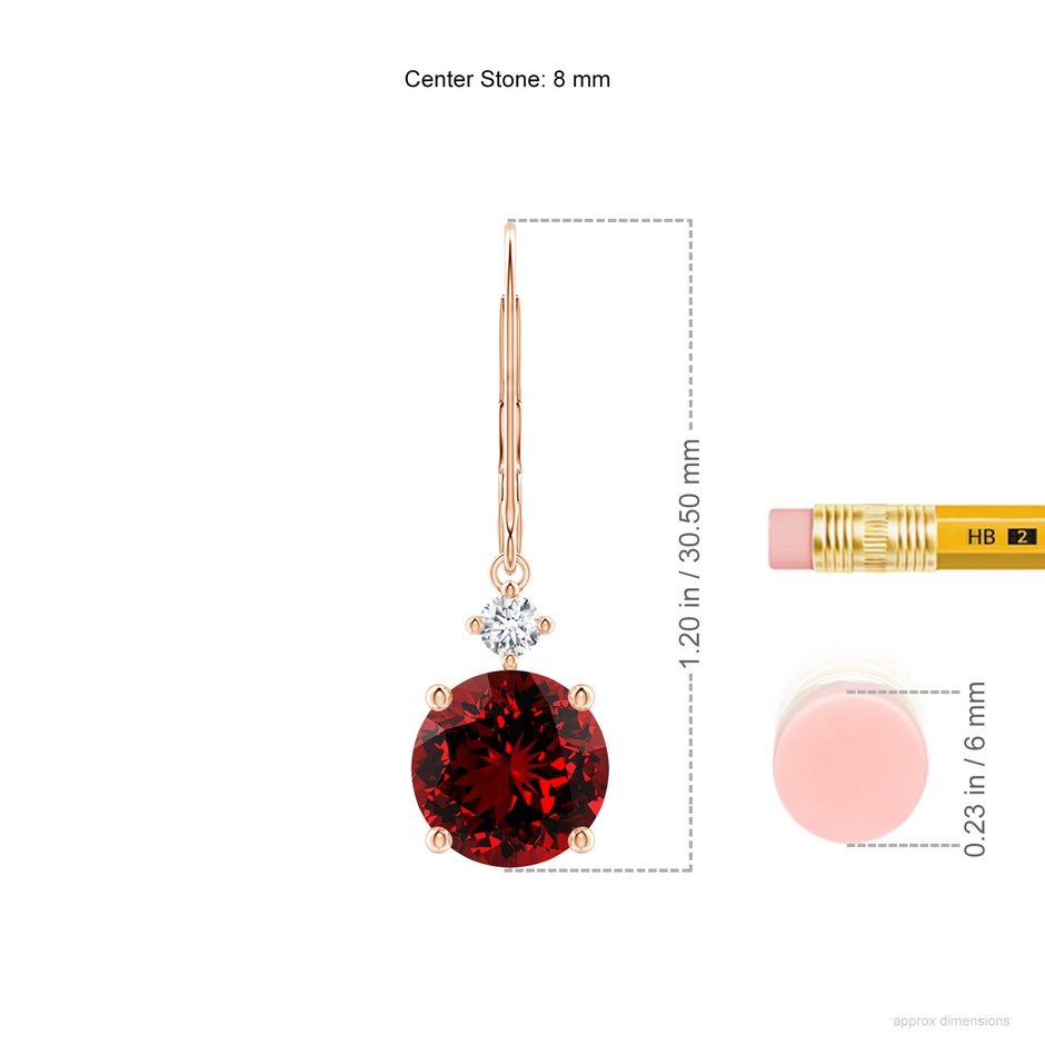 8mm Labgrown Lab-Grown Solitaire Ruby Dangle Earrings with Diamond in Rose Gold ruler