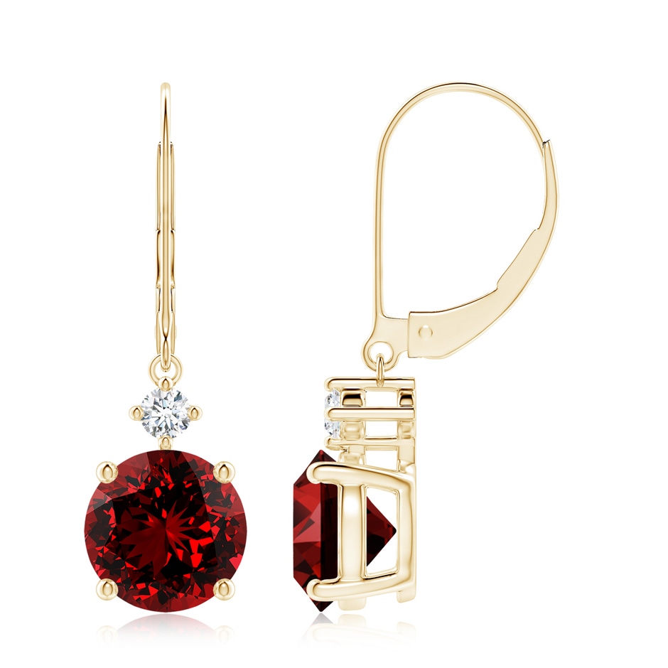 8mm Labgrown Lab-Grown Solitaire Ruby Dangle Earrings with Diamond in Yellow Gold 