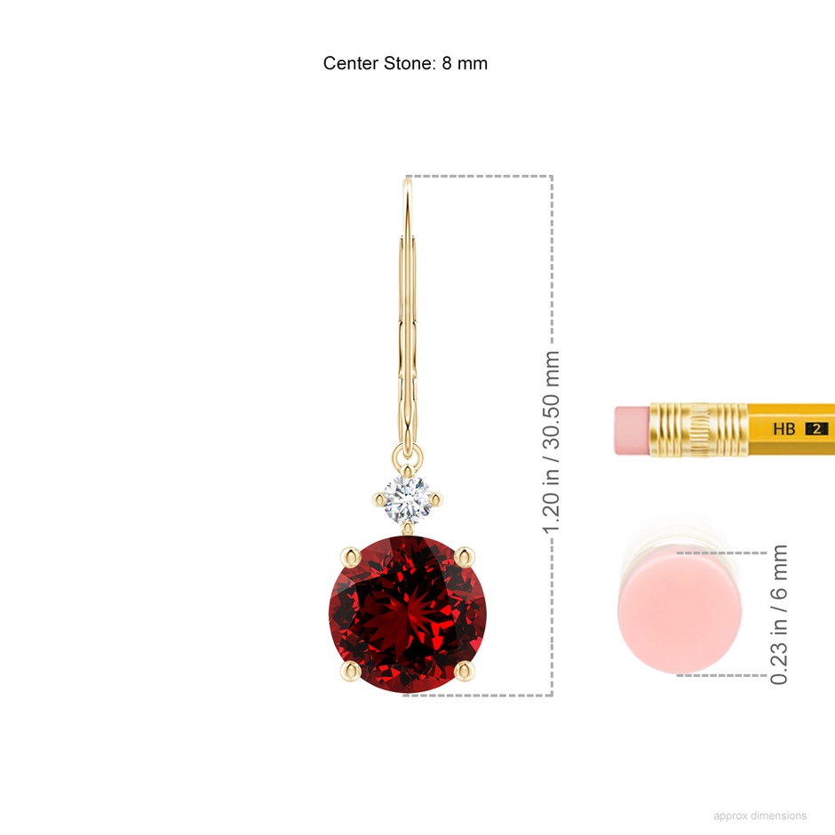 8mm Labgrown Lab-Grown Solitaire Ruby Dangle Earrings with Diamond in Yellow Gold ruler