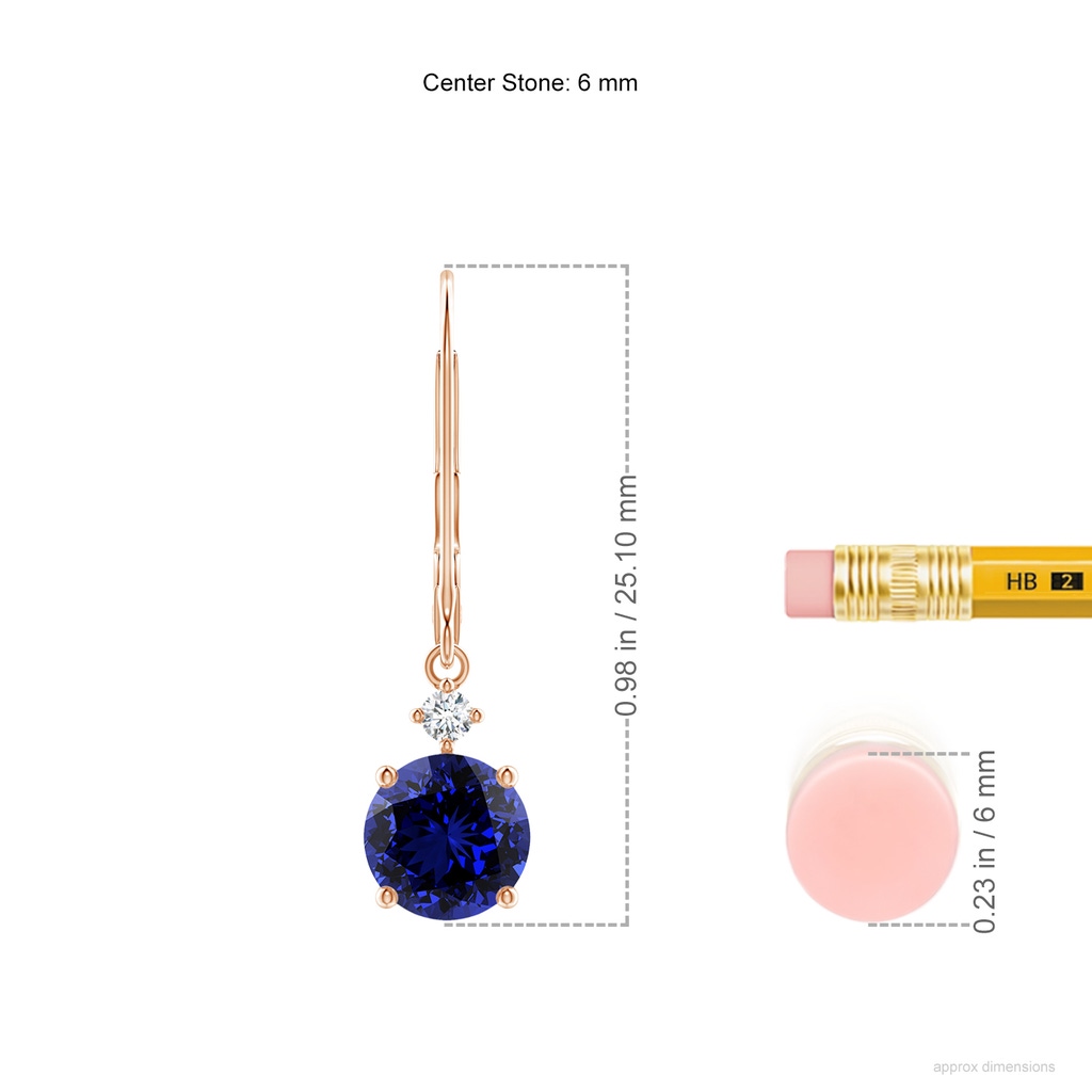 6mm Labgrown Lab-Grown Solitaire Blue Sapphire Dangle Earrings with Diamond in Rose Gold ruler