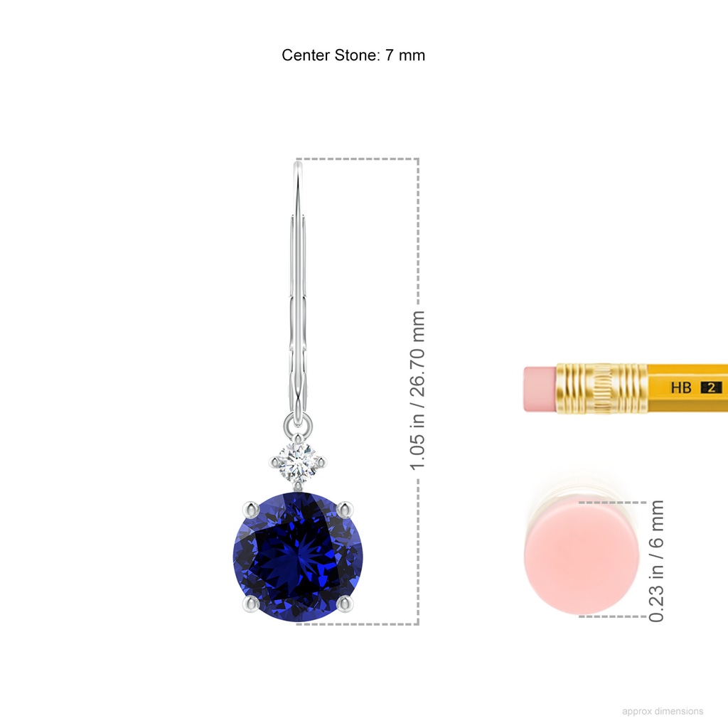 7mm Labgrown Lab-Grown Solitaire Blue Sapphire Dangle Earrings with Diamond in White Gold ruler