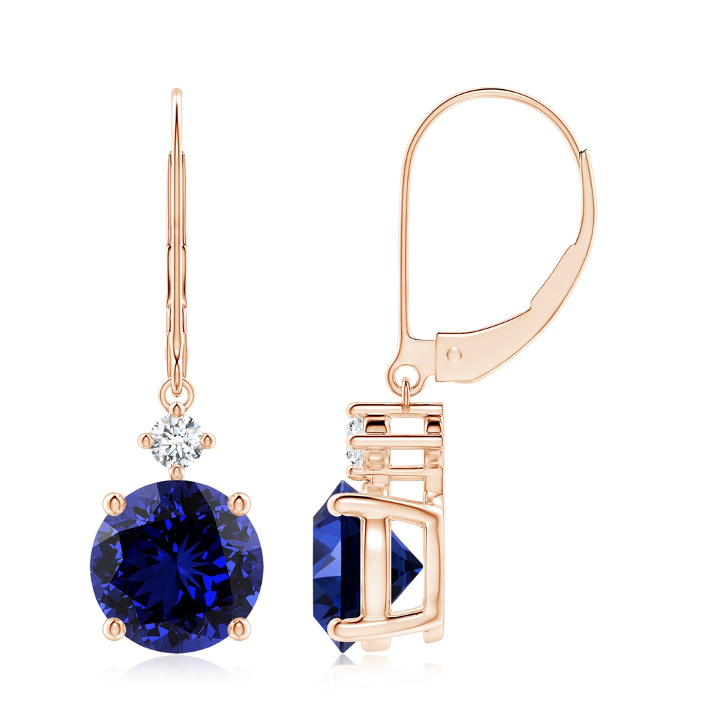 8mm Labgrown Lab-Grown Solitaire Blue Sapphire Dangle Earrings with Diamond in 10K Rose Gold