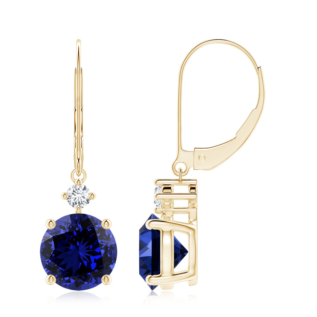 8mm Labgrown Lab-Grown Solitaire Blue Sapphire Dangle Earrings with Diamond in 9K Yellow Gold