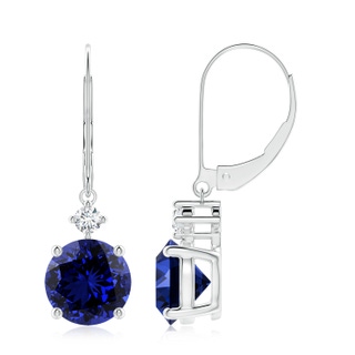 8mm Labgrown Lab-Grown Solitaire Blue Sapphire Dangle Earrings with Diamond in White Gold