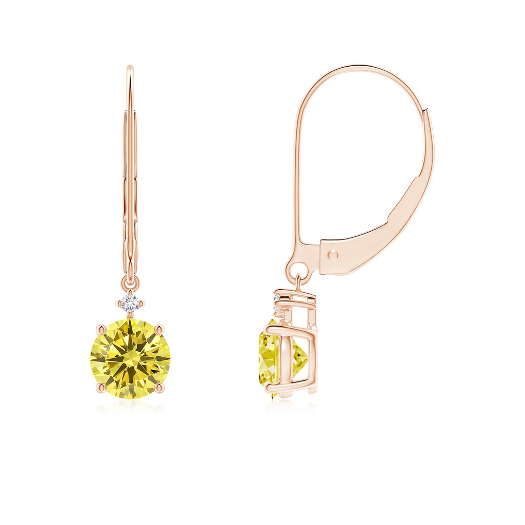 5.2mm Labgrown Solitaire Lab-Grown Fancy Intense Yellow Diamond Dangle Earrings in Rose Gold