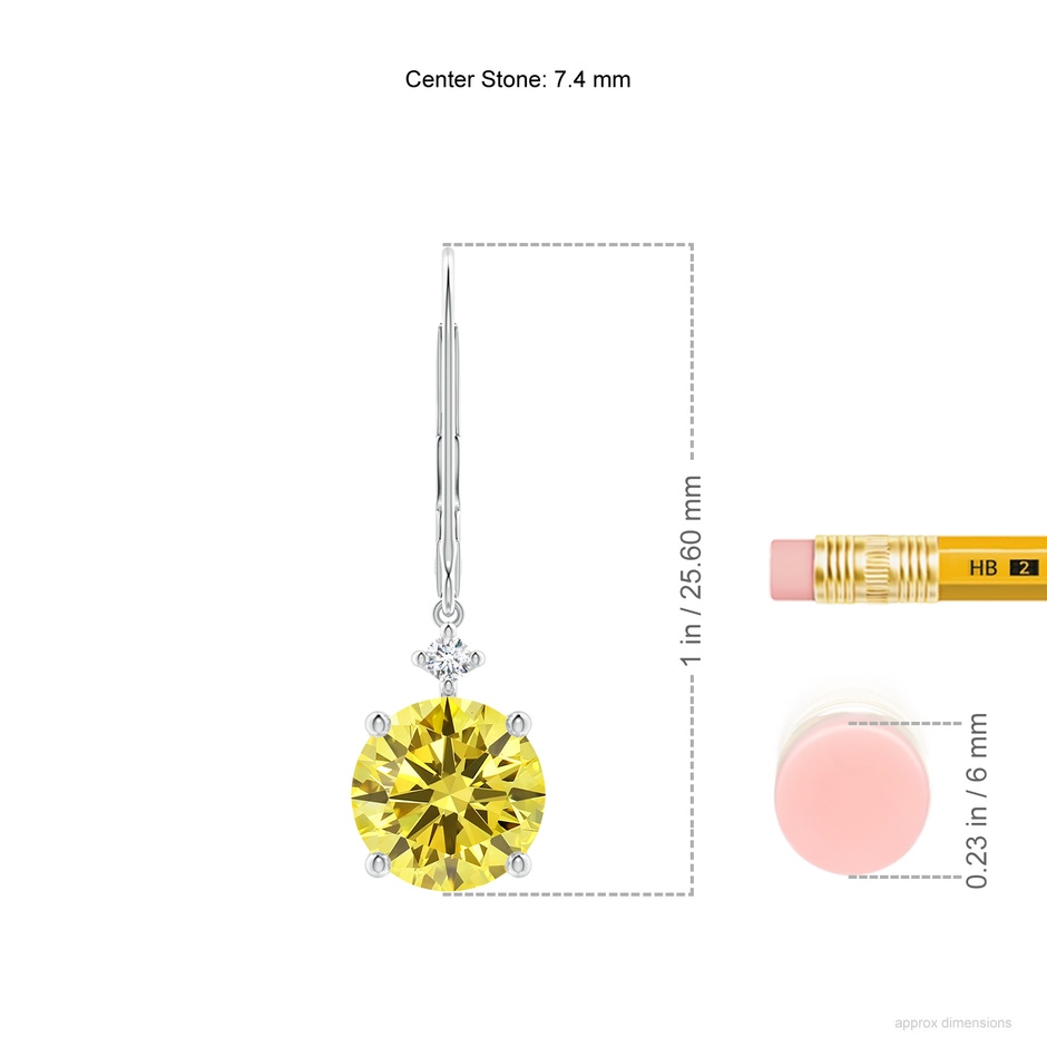 7.4mm Labgrown Solitaire Lab-Grown Fancy Intense Yellow Diamond Dangle Earrings in White Gold ruler