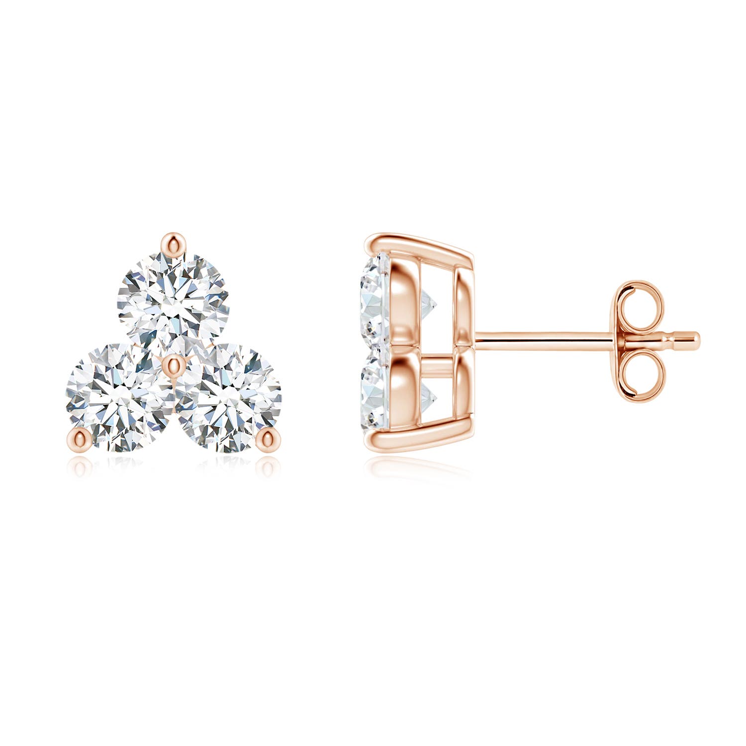 3.6mm FGVS Round Lab-Grown Diamond Three Stone Stud Earrings in 18CT Rose Gold