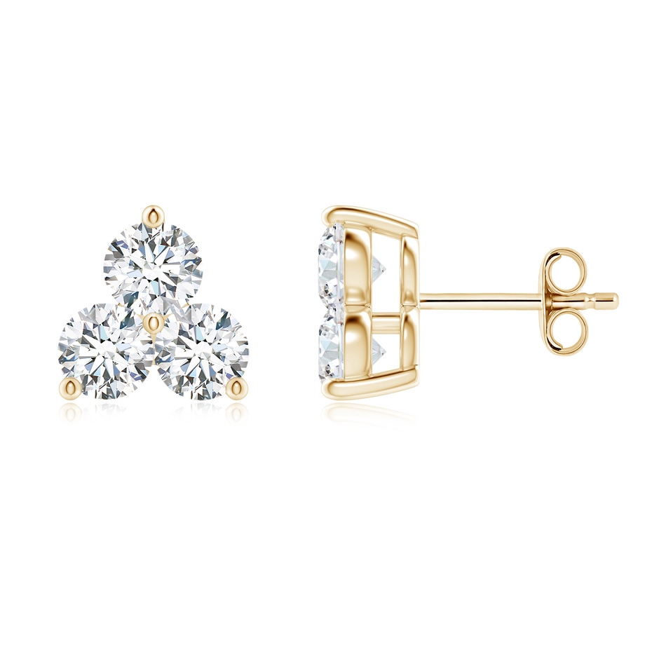 3.6mm FGVS Round Lab-Grown Diamond Three Stone Stud Earrings in 18K Yellow Gold 