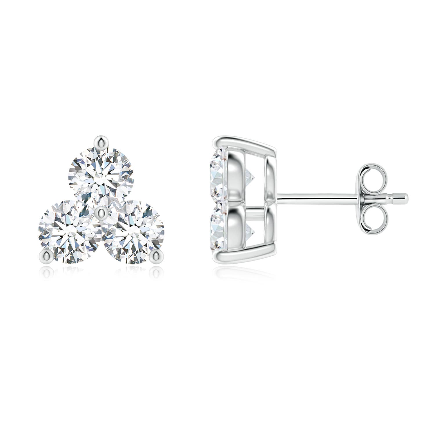 3.6mm FGVS Round Lab-Grown Diamond Three Stone Stud Earrings in P950 Platinum