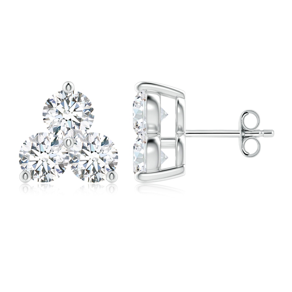 5.2mm FGVS Round Lab-Grown Diamond Three Stone Stud Earrings in 18K White Gold 