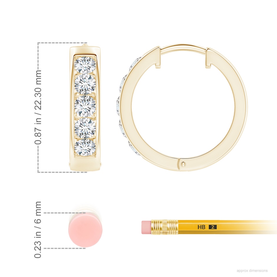 3.8mm FGVS Lab-Grown Channel-Set Diamond Hoop Earrings in Yellow Gold ruler